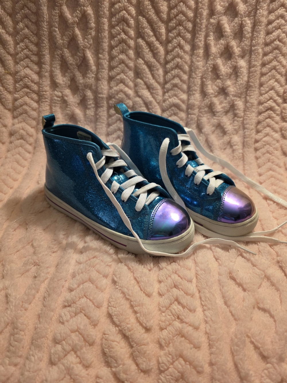 JoJo Siwa Blue Glitter High-Top Sneakers with Purple Iridescent Toe